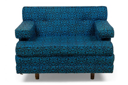 Harvey Probber, blue patterned oversized lounge/armchair