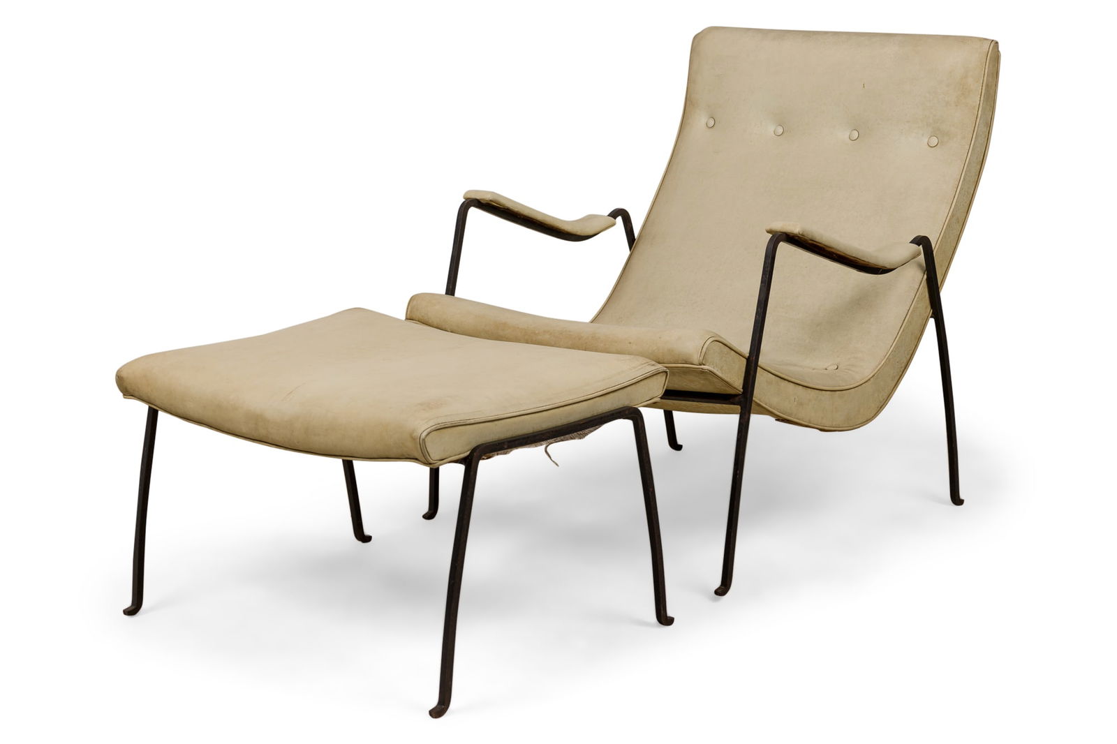 Milo Baughman, beige Leather and iron armchair with ottoman (1 of 11)