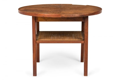 Paul McCobb for Calvin Furniture Co., Circular Walnut & Cane end/side table