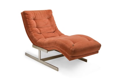Baughman style, Velour and Chrome chaise lounge