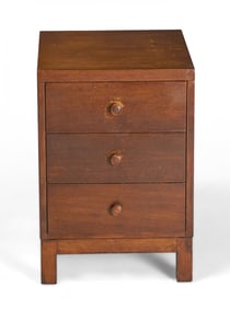 Robsjohn-Gibbings attrib, 3 drawer stained Walnut nightstand