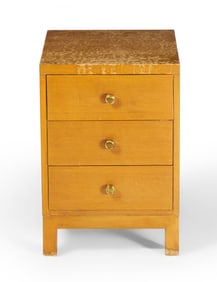 Robsjohn-Gibbings attrib, 3 drawer Walnut nightstand