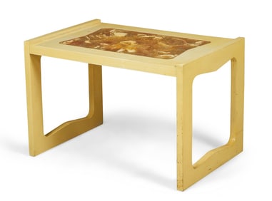 Paul Laszlo for Brown Saltman, Modern resin & beige finished top end/side table
