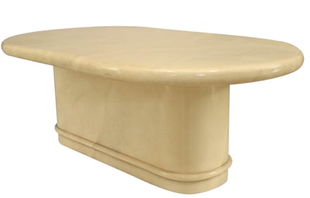 Karl Springer (attrib), Post-War style parchment veneer dining table