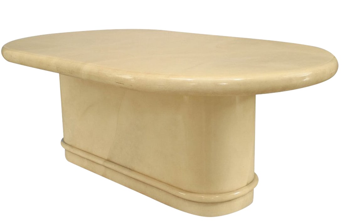 Karl Springer (attrib), Post-War style parchment veneer dining table (1 of 5)