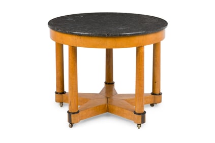 Continental Mid-Century Round Center Table Resting on 5 Legs and Speckled Black Marble Top