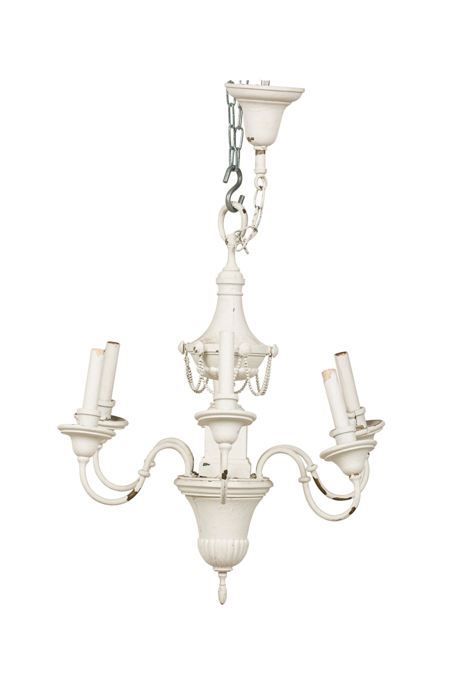 Swedish Gustavian Style White Painted Tole 6-Light Chandelier (1 of 10)