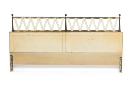 Tommi Parzinger attrib, brass and leather king-size headboard