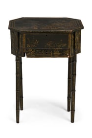 English George III Black Japanned Multi-Compartment Work End Side Table