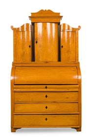 Swedish Biedermeier Burled Birch Cylindre Desk / Secretary