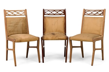 Gio Ponti style beige upholstered dining side chairs