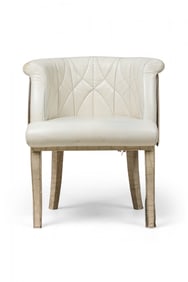 Karl Springer style faux reptile leather upholstered quilted desk / side chair