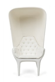 Jaime Hayon Contemporary, white lacquered "Showtime" hooded armchair