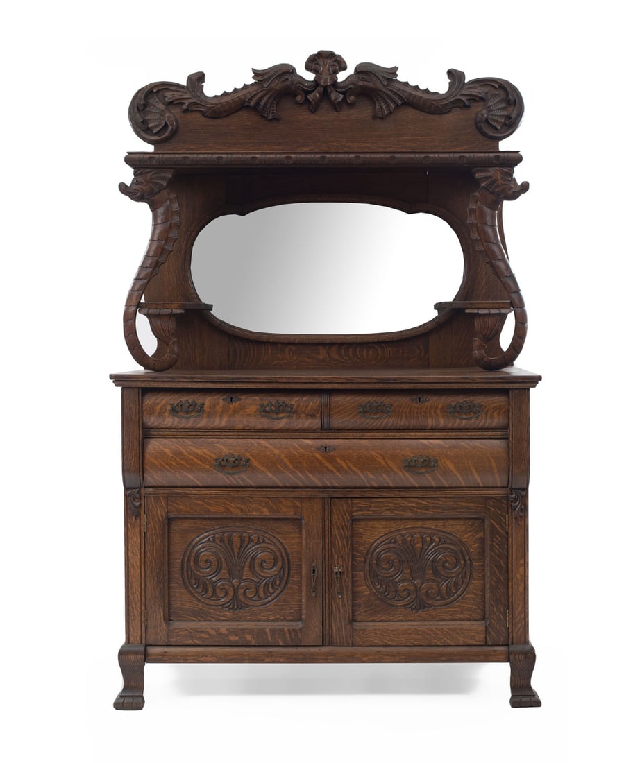 American Victorian Oak Buffet Cabinet (1 of 10)