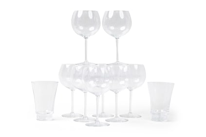 (8) Tiffany Wine Glasses & (2) Lalique Tumblers