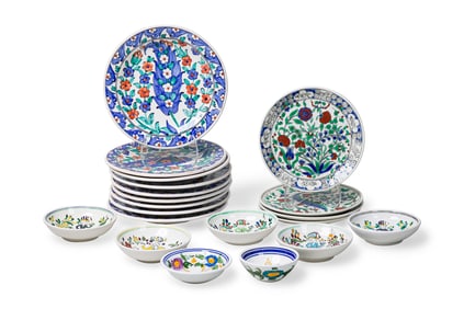 (20) Piece Greek Partial Majolica Pottery Dinner Set