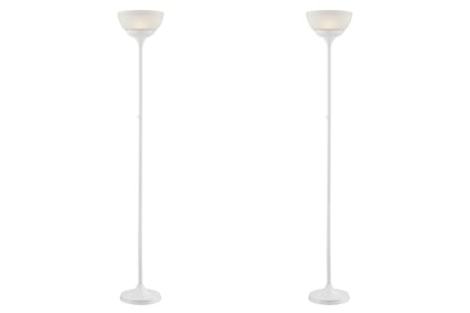 Pair of Contemporary LED White Metal Torch Floor Lamps
