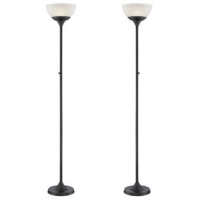 Pair of Contemporary LED Black Metal Torch Floor Lamps