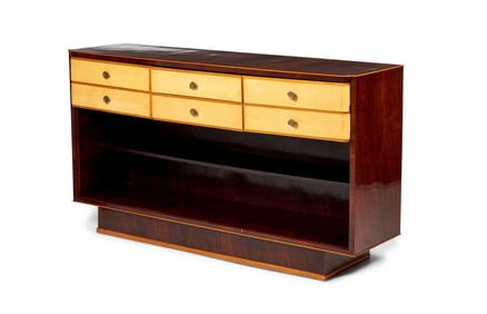 Italian Art Deco Rosewood and Parchment Veneer Credenza (manner of Borsani)