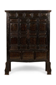 Chinese Black Lacquered Elm Cabinet