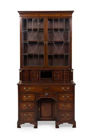 English Mahogany Kneehole Secretary Bookcase