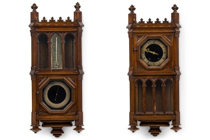 2-Piece Victorian Gothic Revival Barometer/Thermometer Set