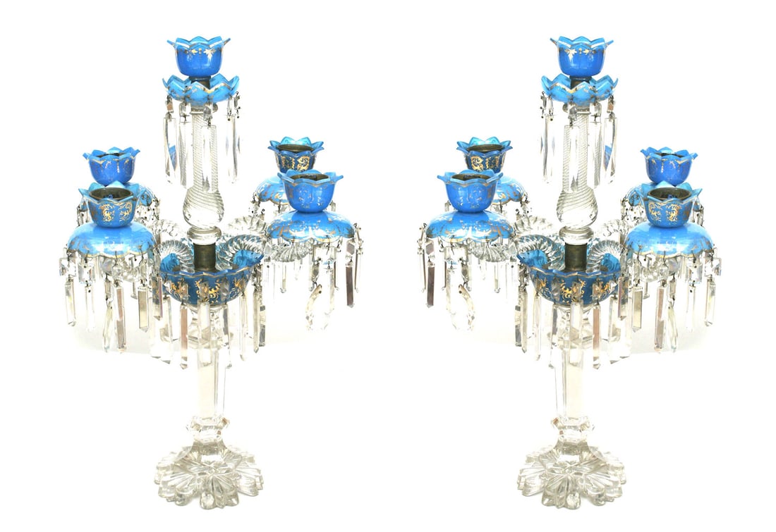 Pair Baccarat style crystal and opaline candelabras (1 of 10)