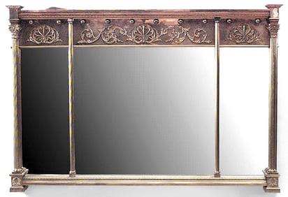 English Adam Style Brass Three Panel Wall Mirror