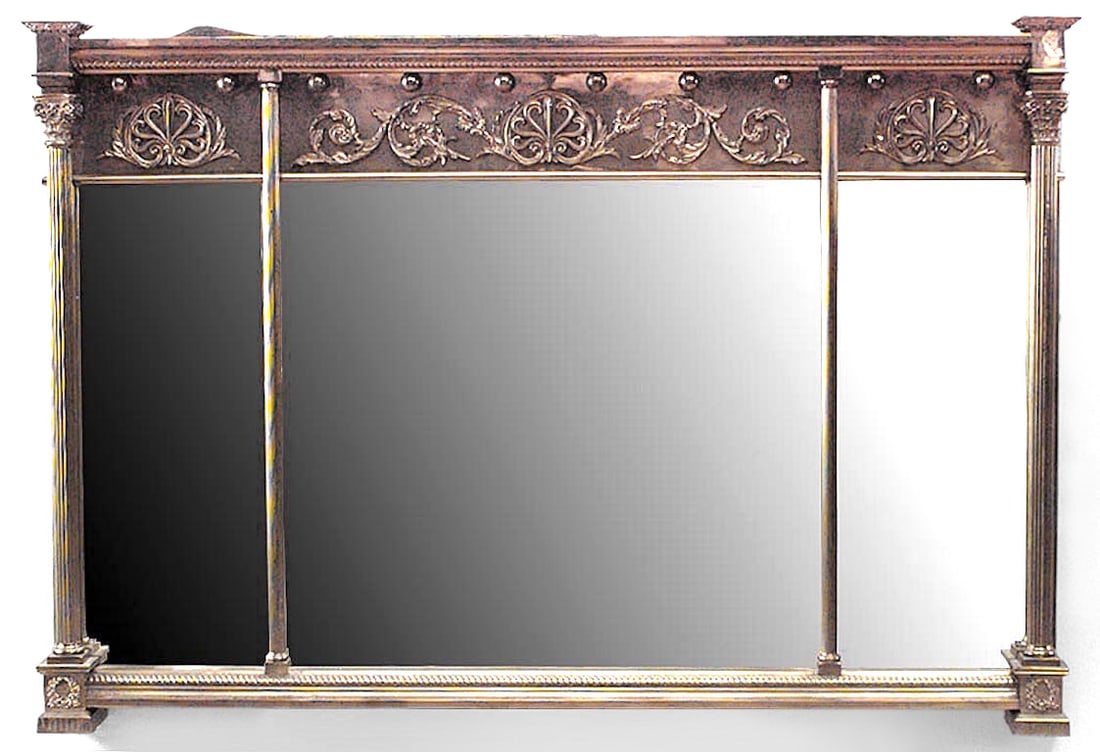 English Adam Style Brass Three Panel Wall Mirror (1 of 4)