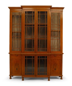 English Sheraton Style Satinwood Breakfront Cabinet