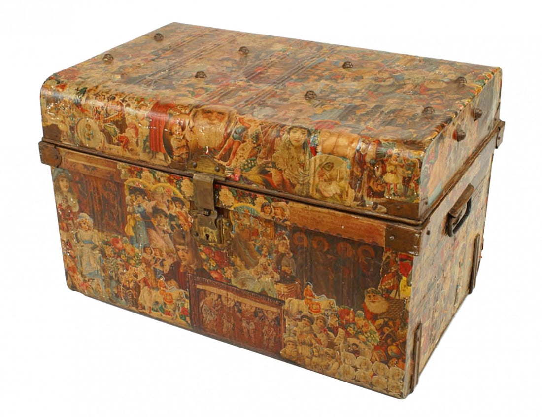 English Victorian Decoupage Tole Trunk (1 of 5)