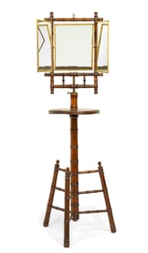 English Victorian Aesthetic Faux Bamboo Shaving Triptych Mirror