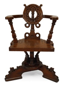 English Arts and Crafts Style Oak Swivel Chair