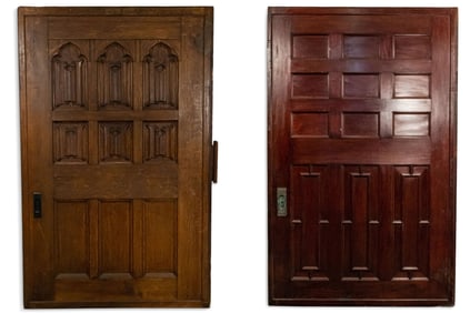 Pair of English Victorian Gothic Oak and Mahogany Doors