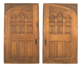 Pair of English Victorian Gothic Revival Oak Doors