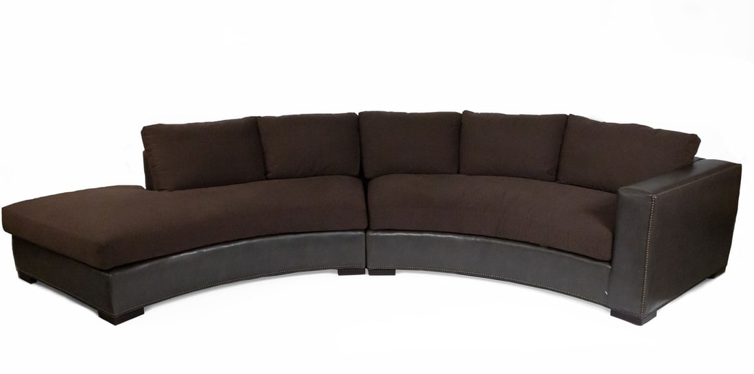 Contemporary Brown Leather Curved Sectional with Upholstered Seats (1 of 5)