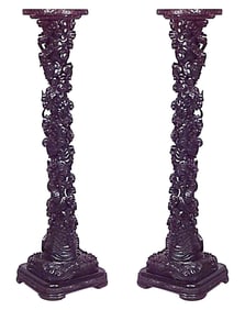 Pair of Chinese Ebonized Dragon Carved Pedestals