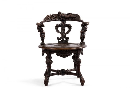 Italian Renaissance Style Round Back Walnut Armchair