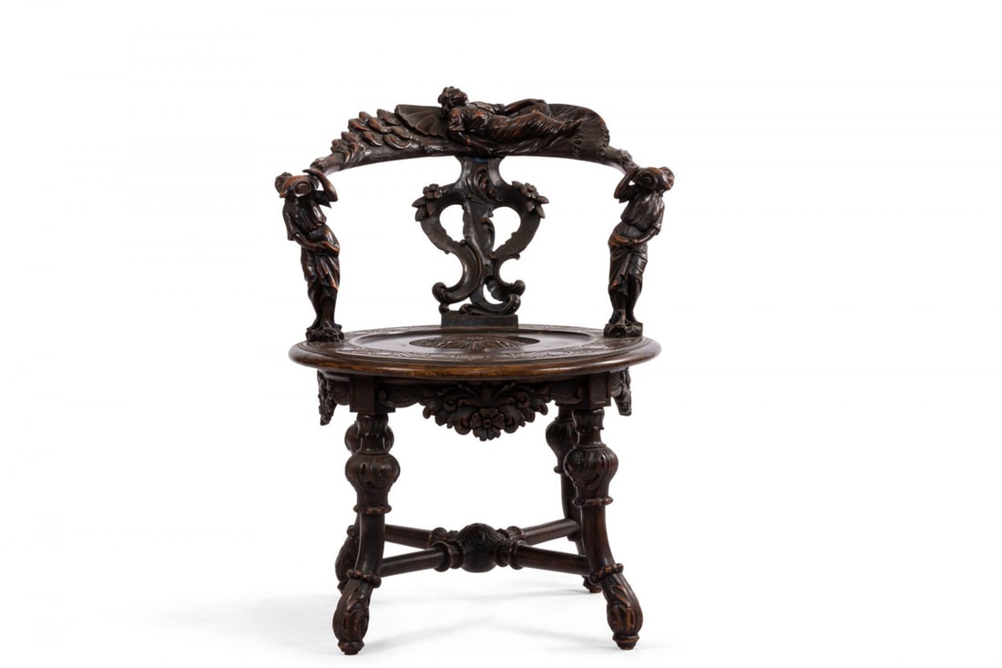 Italian Renaissance Style Round Back Walnut Armchair (1 of 8)