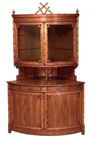 French Victorian Faux Bamboo Maple Corner Cabinet