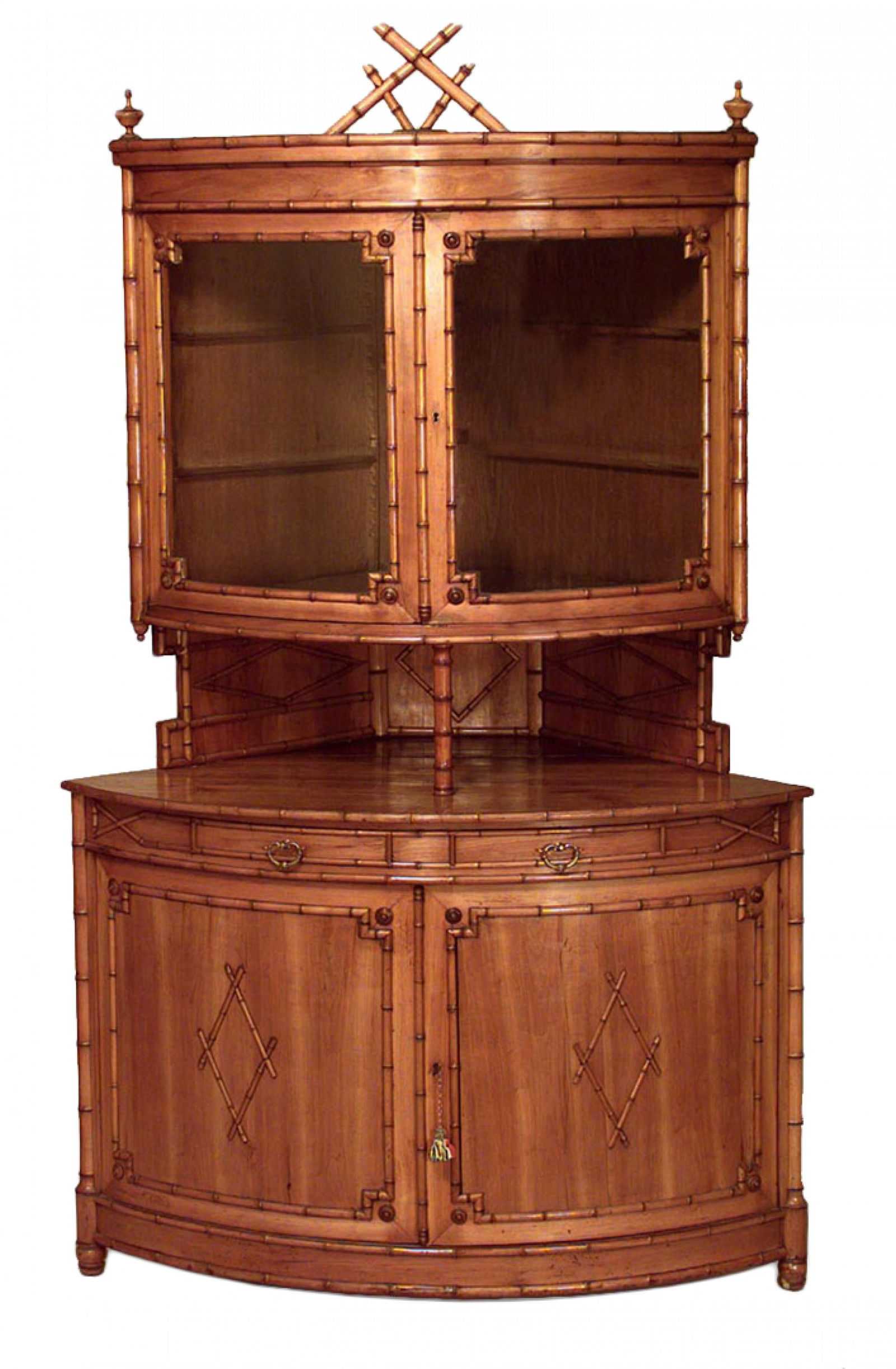 French Victorian Faux Bamboo Maple Corner Cabinet (1 of 5)