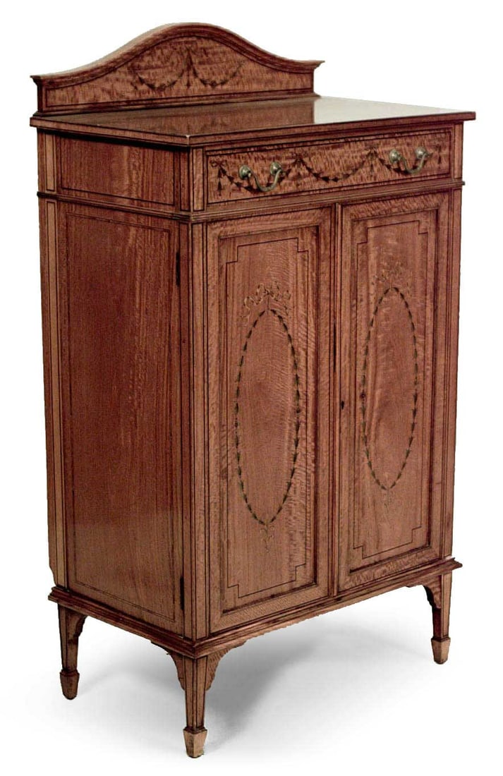 English Sheraton Style Satinwood Narrow Cabinet (1 of 1)