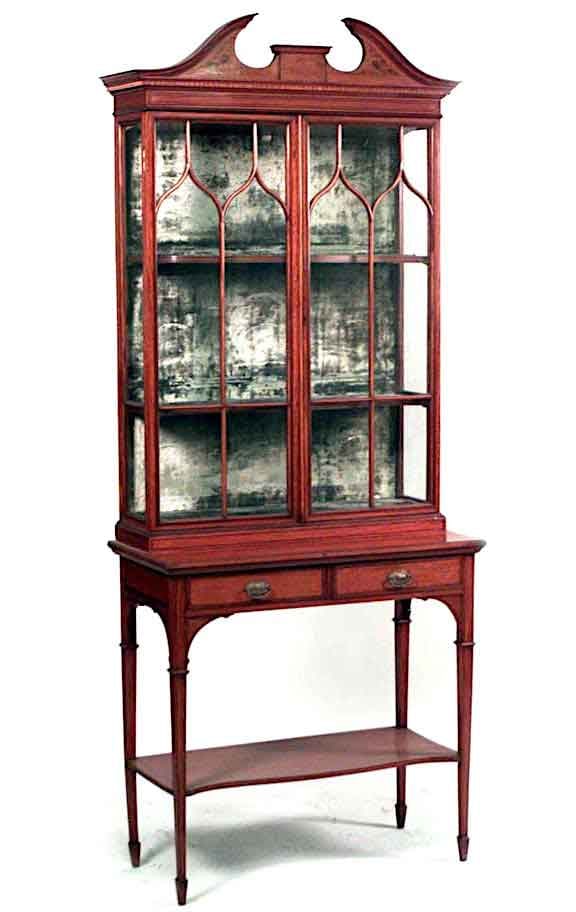 English Sheraton Style Satinwood and Glass Cabinet (1 of 2)