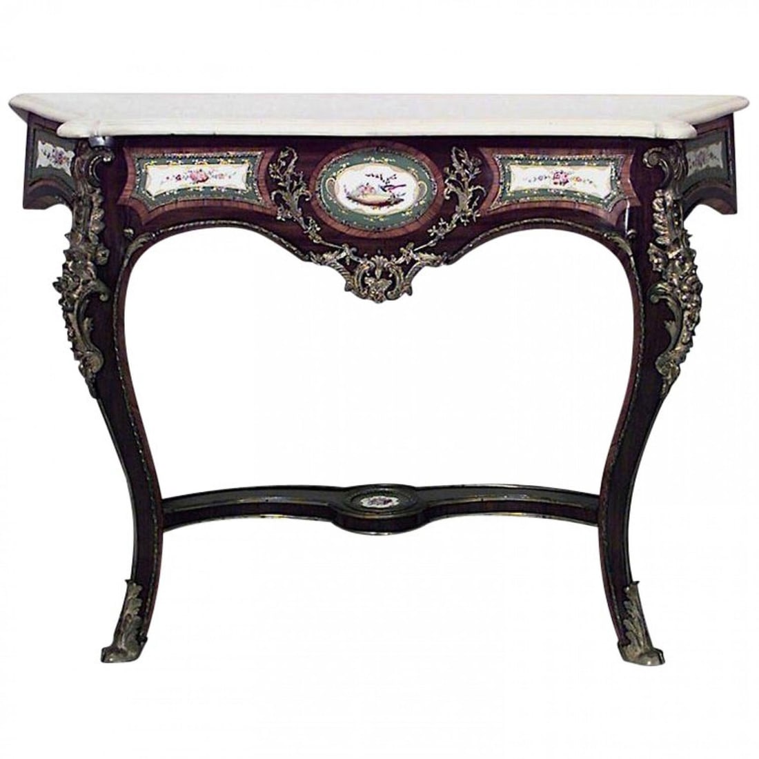 French Louis XV Style Kingwood Porcelain Console Table (1 of 5)