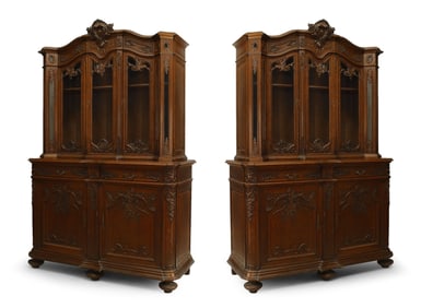 Pair of French Regence Style Oak Breakfront Cabinets