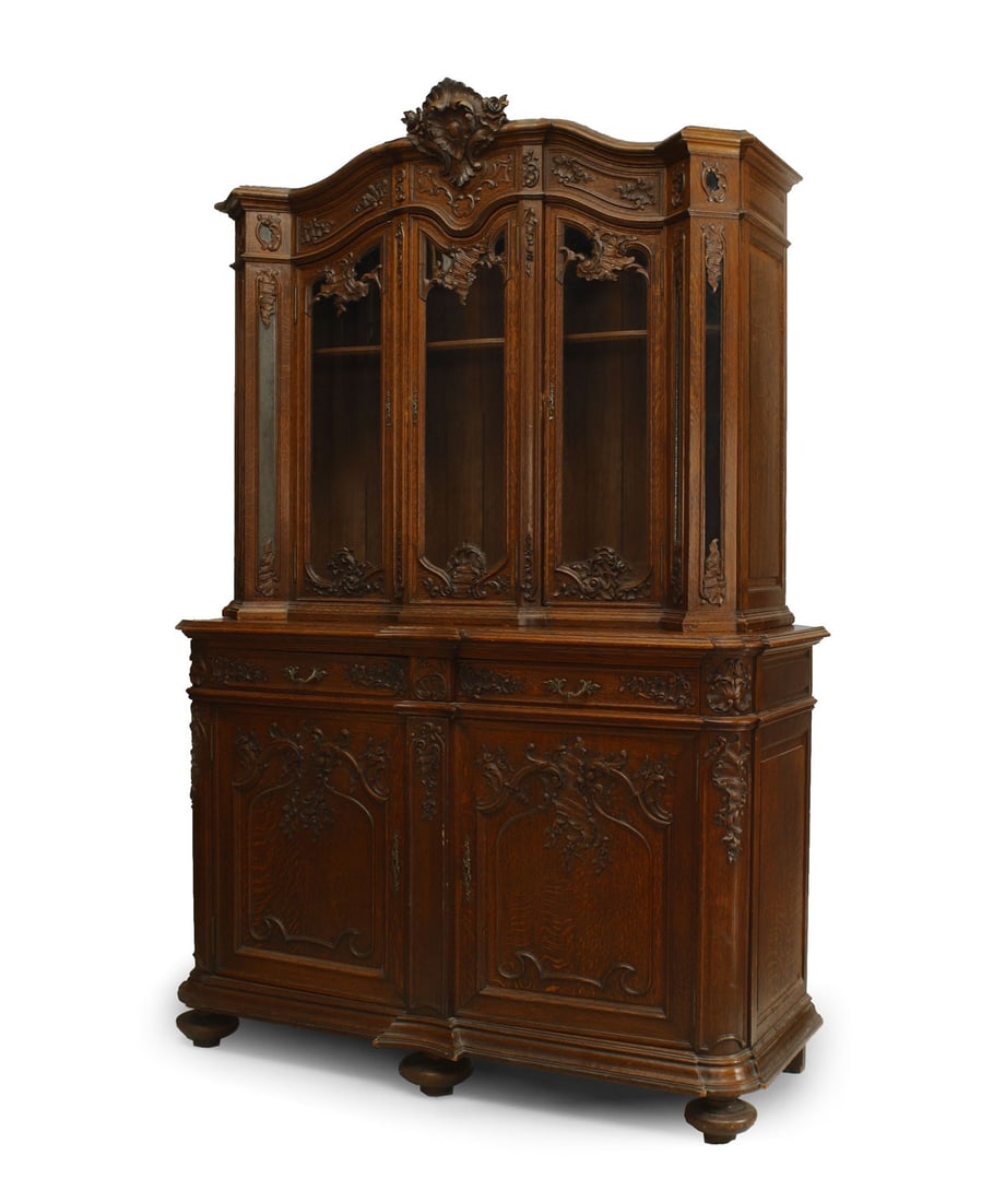 Pair of French Regence Style Oak Breakfront Cabinets (1 of 5)