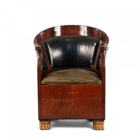French Empire Style Leather Bergere Arm Chair