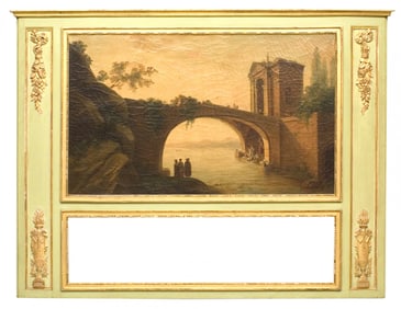 Italian Venetian Style Painted Scene Trumeau / Wall Mirror