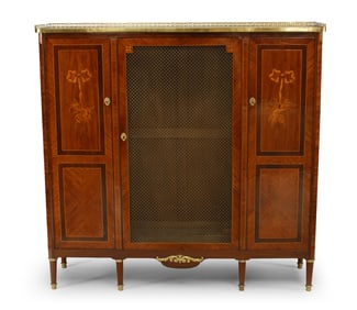 French Louis XVI Style Kingwood Marble Top Cabinet