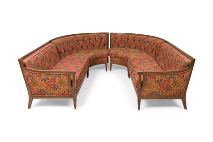 Mid-Century American 4-Piece Walnut and Floral Fabric Upholstered Sectional Sofa